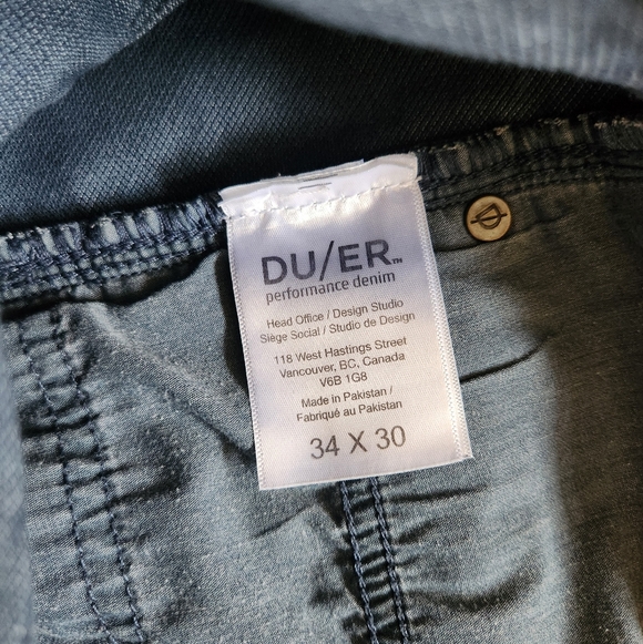 DU/ER Mens Chino Pants Stretch Slate Blue N2X Slim Fit Size 34x30 - Picture 7 of 11
